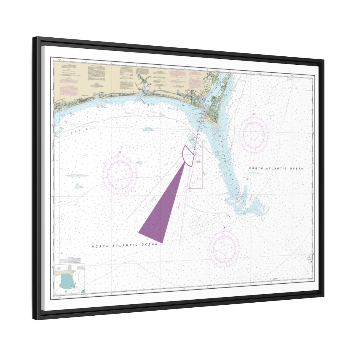 Chart 11536 Approaches to Cape Fear River - NOAA Nautical Chart Floating Frame Canvas | 32" x 24" | 40" x 30" - Black side