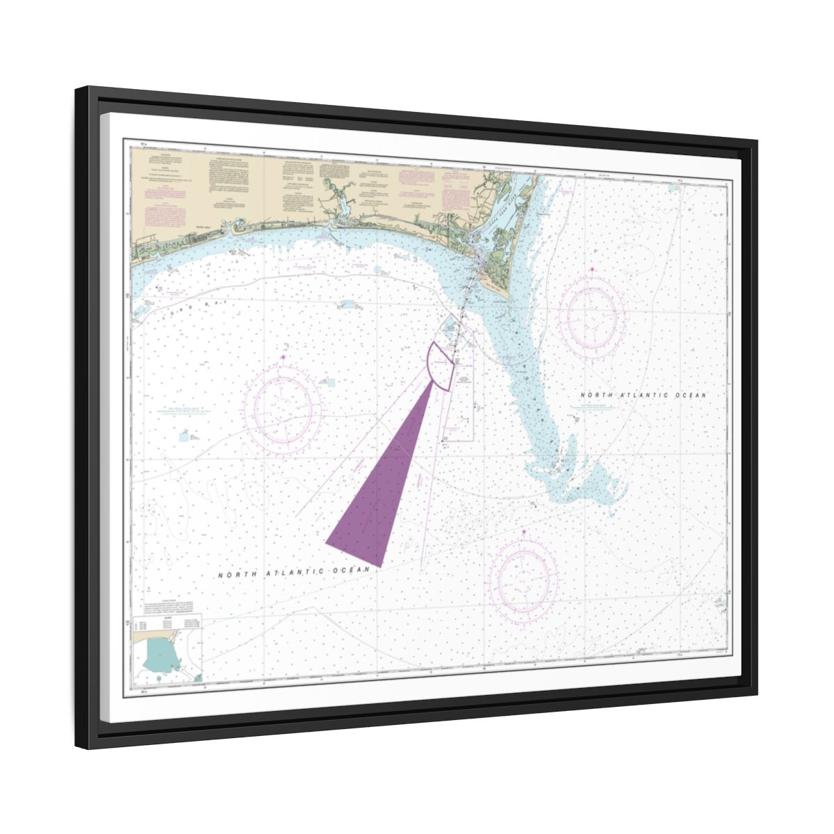 Chart 11536 Approaches to Cape Fear River - NOAA Nautical Chart Floating Frame Canvas | 32" x 24" | 40" x 30" - Black side