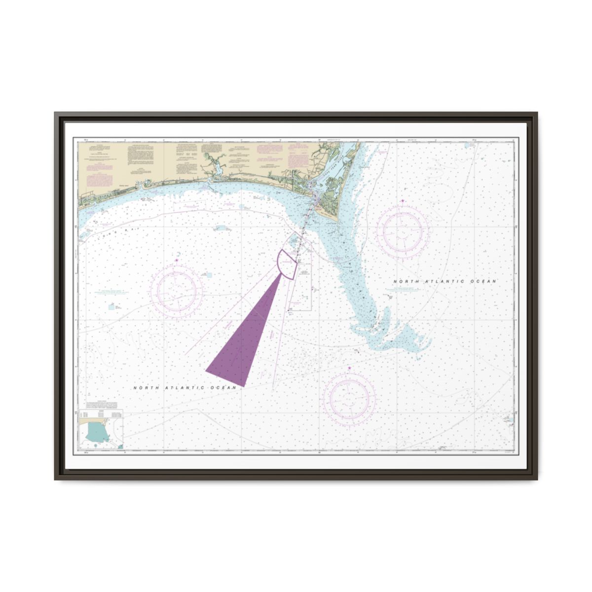 Chart 11536 Approaches to Cape Fear River - NOAA Nautical Chart Floating Frame Canvas | 32" x 24" | 40" x 30" - Espresso front