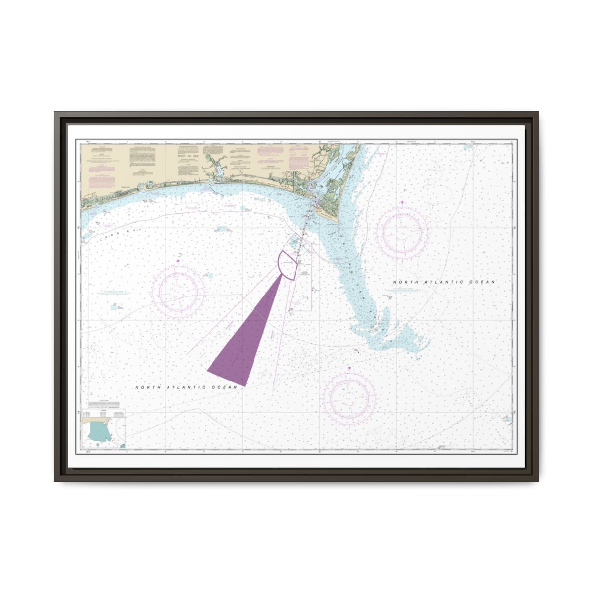 Chart 11536 Approaches to Cape Fear River - NOAA Nautical Chart Floating Frame Canvas | 32" x 24" | 40" x 30" - Espresso front