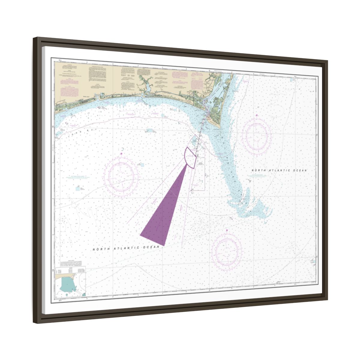 Chart 11536 Approaches to Cape Fear River - NOAA Nautical Chart Floating Frame Canvas | 32" x 24" | 40" x 30" - Espresso side