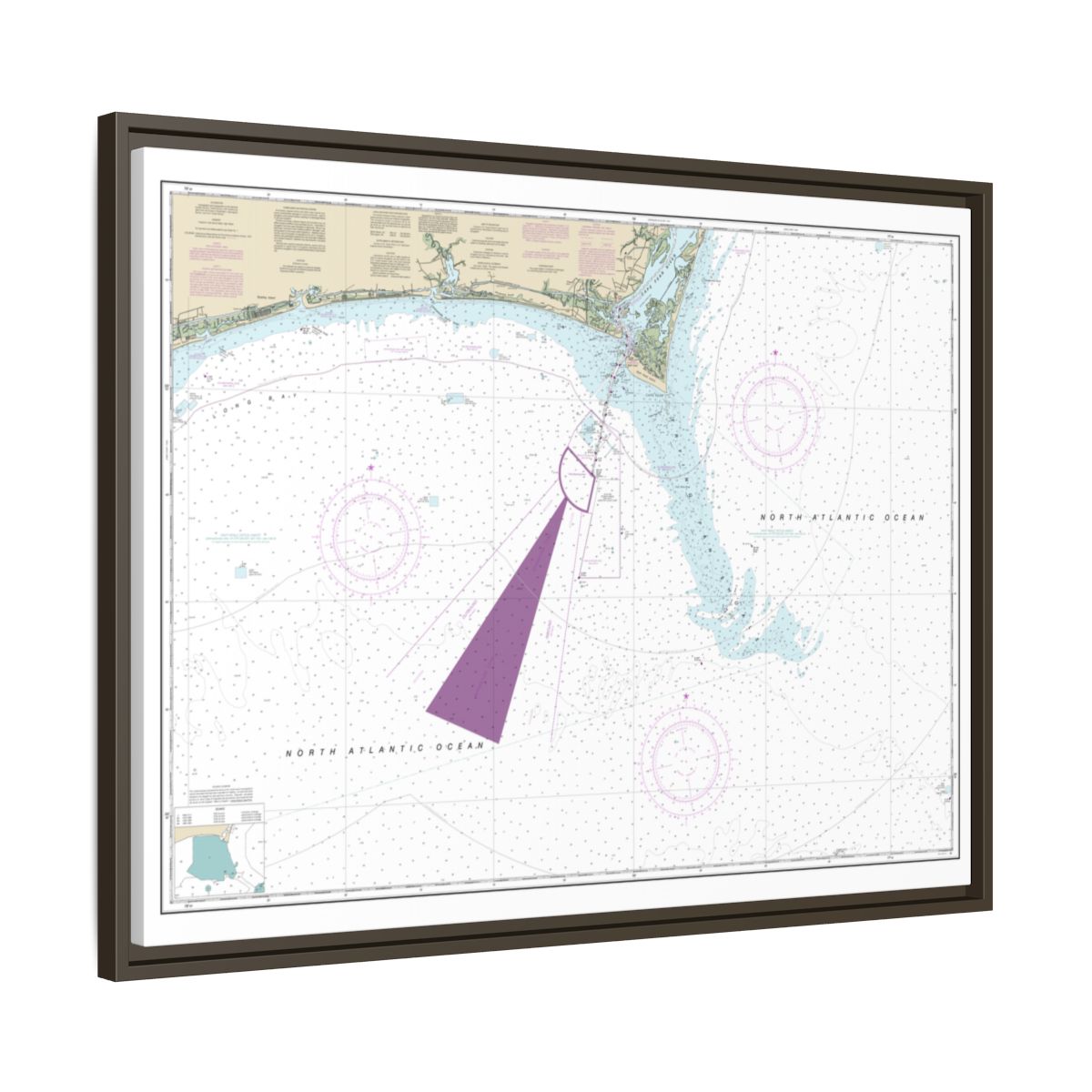 Chart 11536 Approaches to Cape Fear River - NOAA Nautical Chart Floating Frame Canvas | 32" x 24" | 40" x 30" - Espresso side