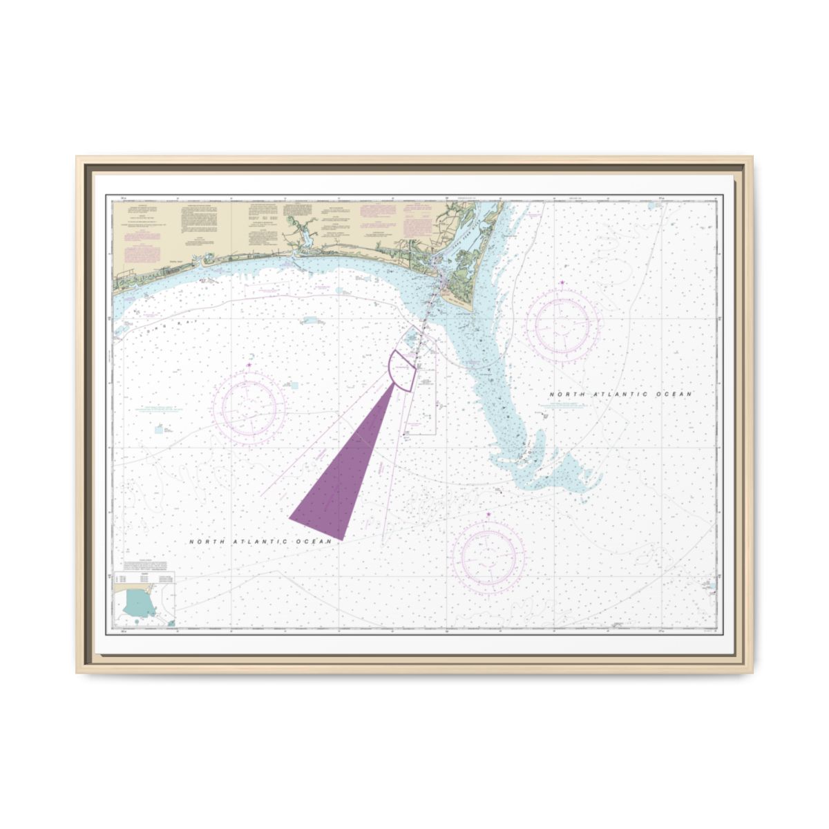 Chart 11536 Approaches to Cape Fear River - NOAA Nautical Chart Floating Frame Canvas | 32" x 24" | 40" x 30" - Natural front