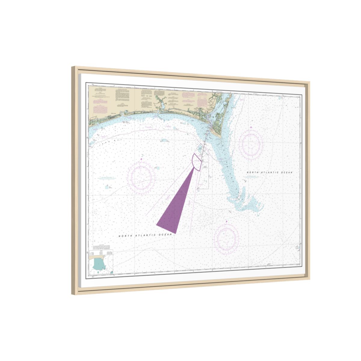 Chart 11536 Approaches to Cape Fear River - NOAA Nautical Chart Floating Frame Canvas | 32" x 24" | 40" x 30" - Natural side