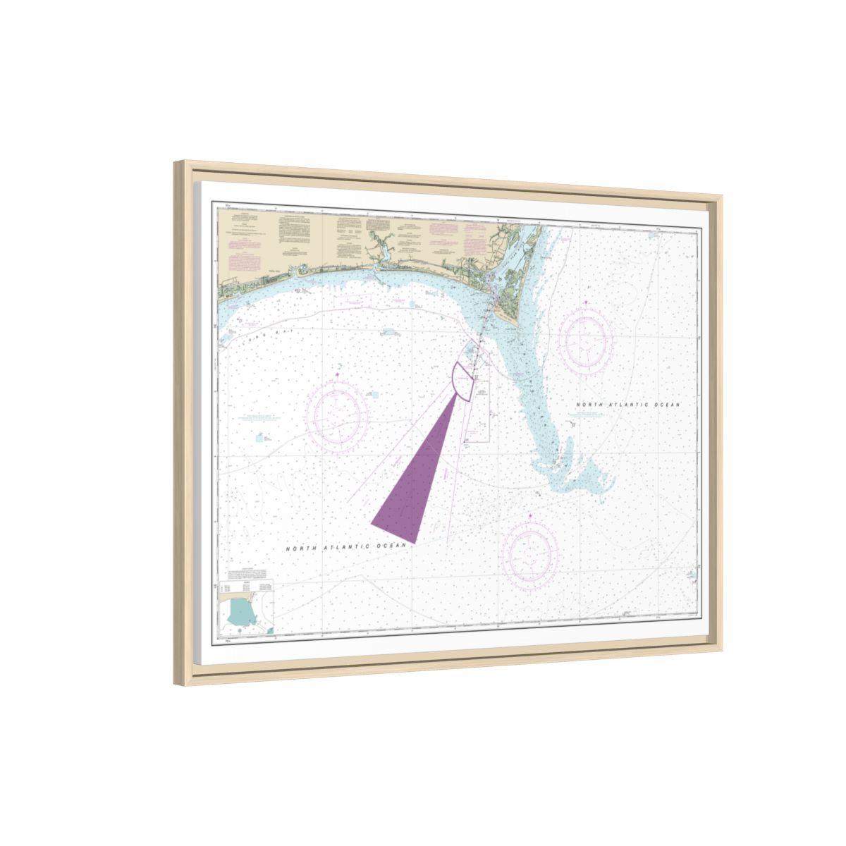 Chart 11536 Approaches to Cape Fear River - NOAA Nautical Chart Floating Frame Canvas | 32" x 24" | 40" x 30" - Natural side