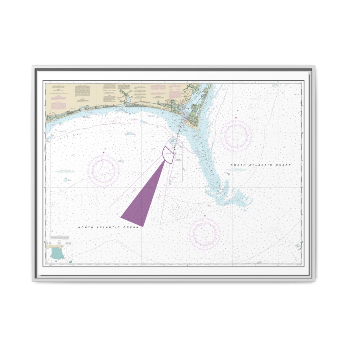 Chart 11536 Approaches to Cape Fear River - NOAA Nautical Chart Floating Frame Canvas | 32" x 24" | 40" x 30" - White front