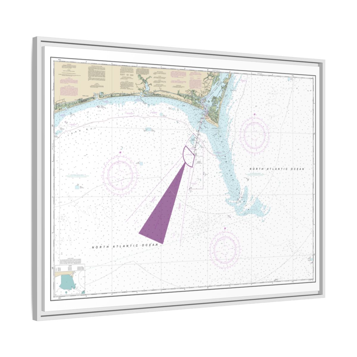 Chart 11536 Approaches to Cape Fear River - NOAA Nautical Chart Floating Frame Canvas | 32" x 24" | 40" x 30" - White side