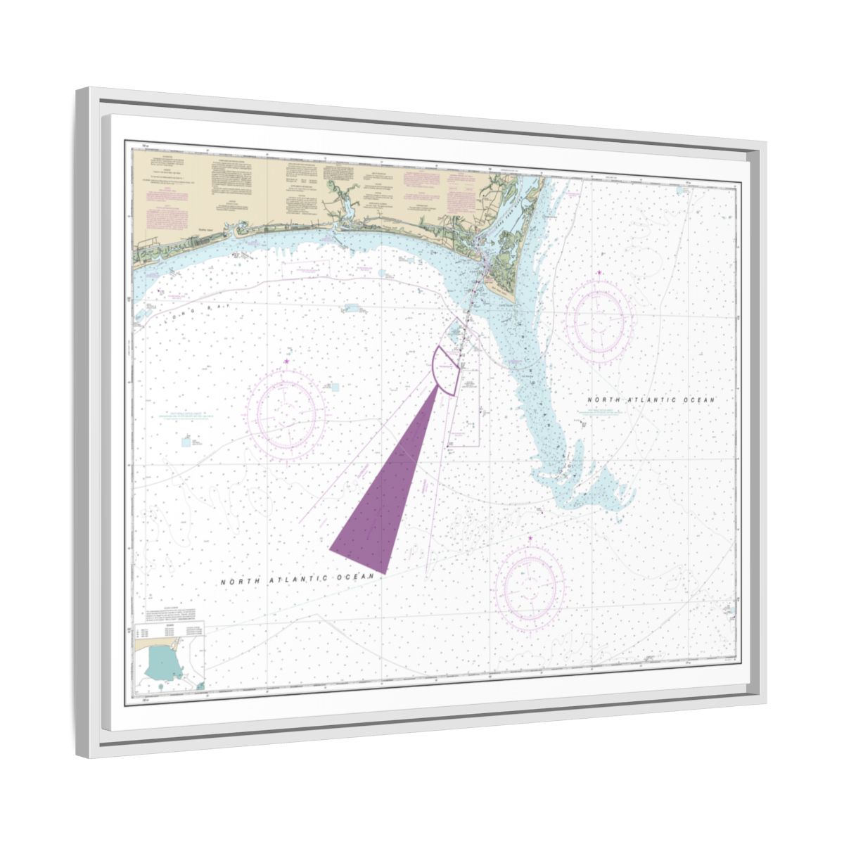 Chart 11536 Approaches to Cape Fear River - NOAA Nautical Chart Floating Frame Canvas | 32" x 24" | 40" x 30" - White side