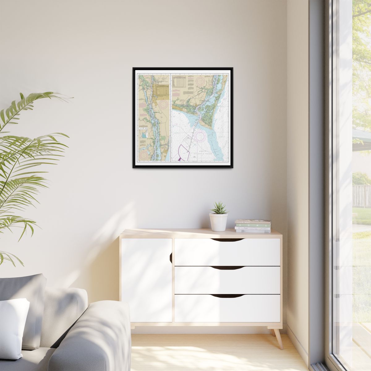 Chart 11537 Cape Fear River Cape Fear to Wilmington - NOAA Nautical Chart Floating Frame Canvas | 32" x 32" - Black context-1