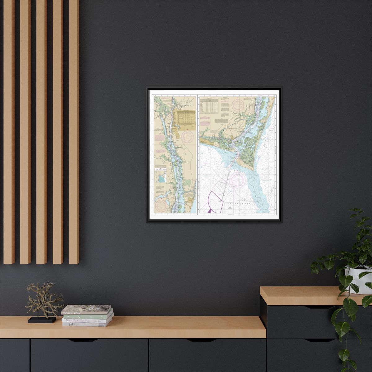Chart 11537 Cape Fear River Cape Fear to Wilmington - NOAA Nautical Chart Floating Frame Canvas | 32" x 32" - Black context-2