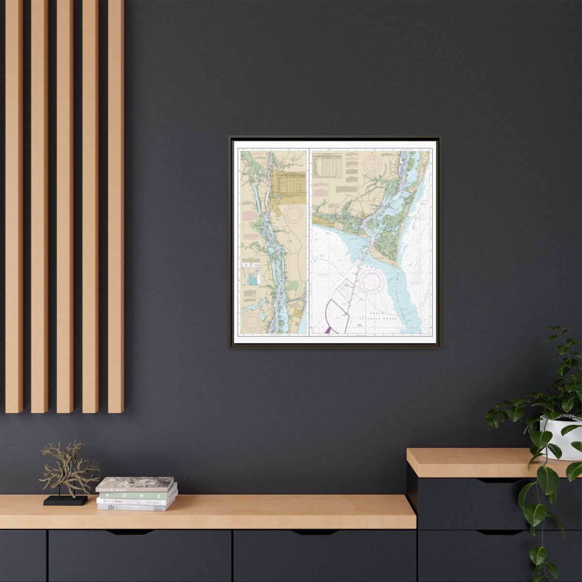 Chart 11537 Cape Fear River Cape Fear to Wilmington - NOAA Nautical Chart Floating Frame Canvas | 32" x 32" - Espresso context-2
