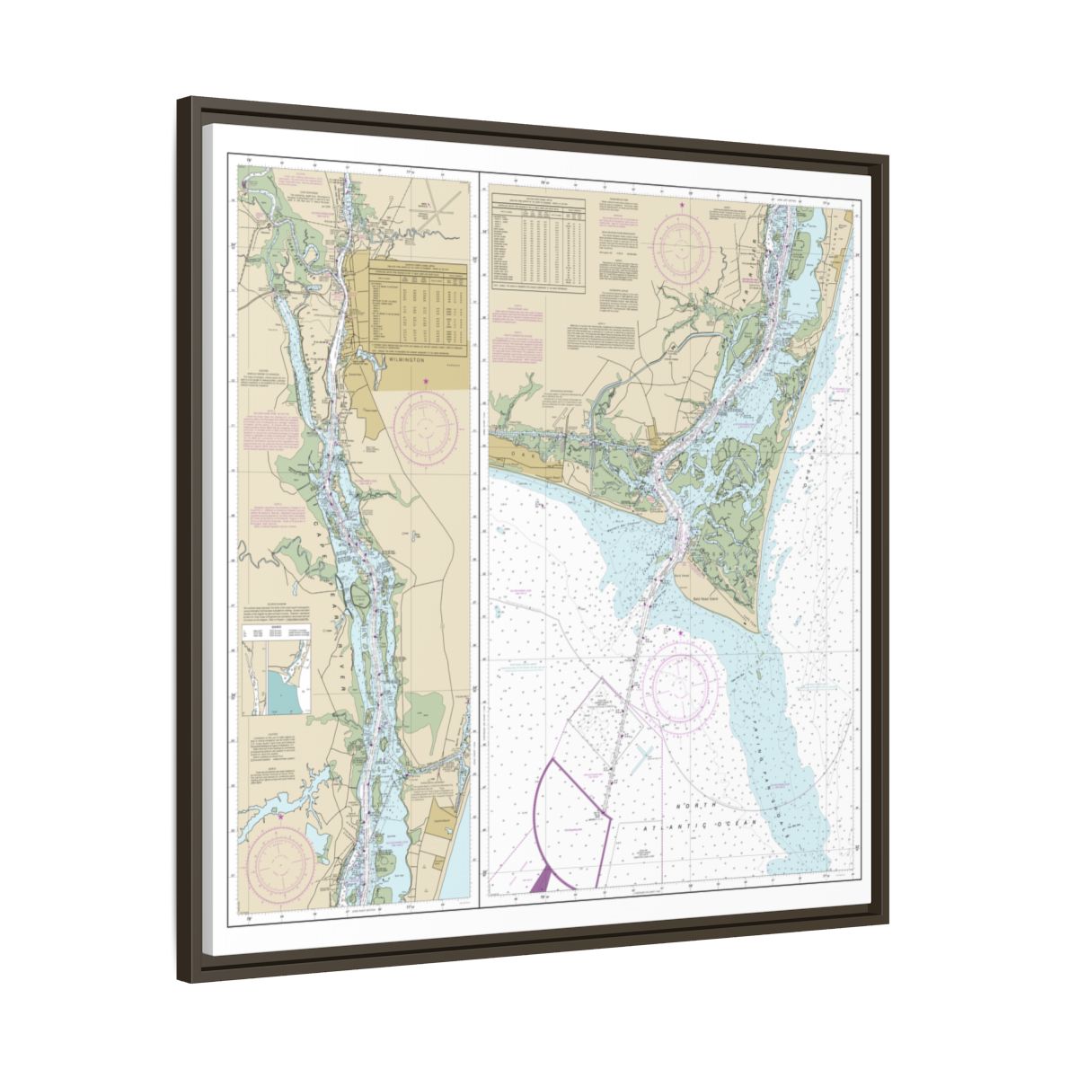 Chart 11537 Cape Fear River Cape Fear to Wilmington - NOAA Nautical Chart Floating Frame Canvas | 32" x 32" - Espresso side