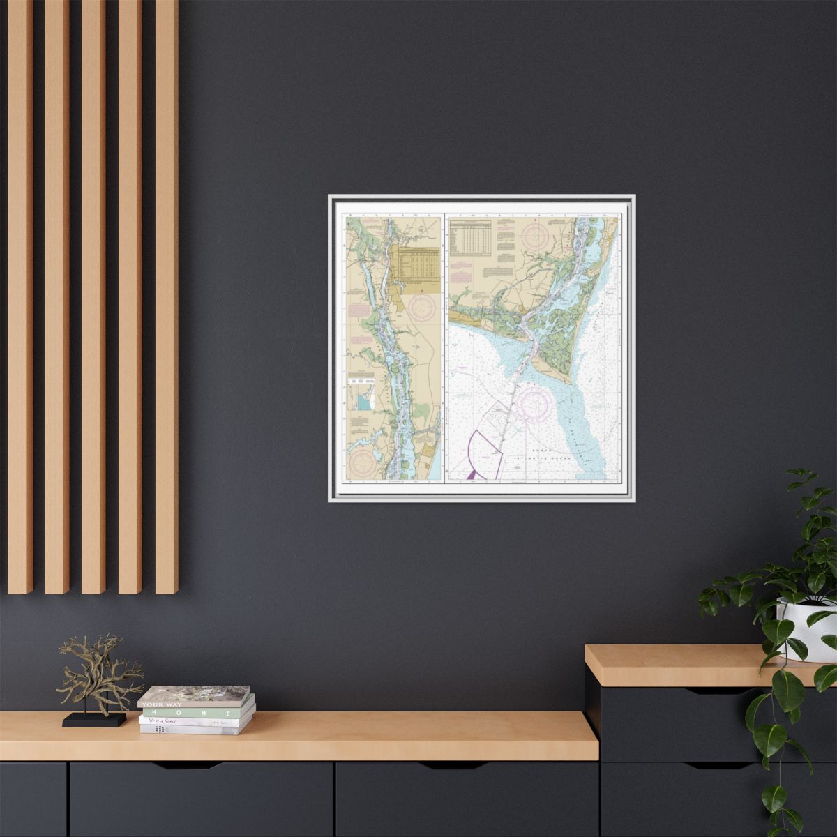 Chart 11537 Cape Fear River Cape Fear to Wilmington - NOAA Nautical Chart Floating Frame Canvas | 32" x 32" - White context-2