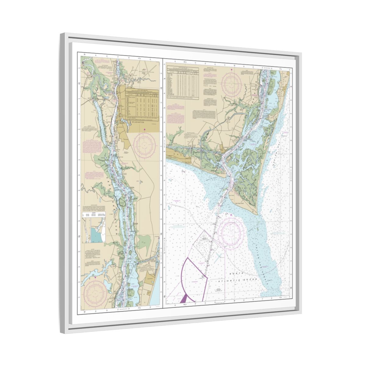 Chart 11537 Cape Fear River Cape Fear to Wilmington - NOAA Nautical Chart Floating Frame Canvas | 32" x 32" - White side