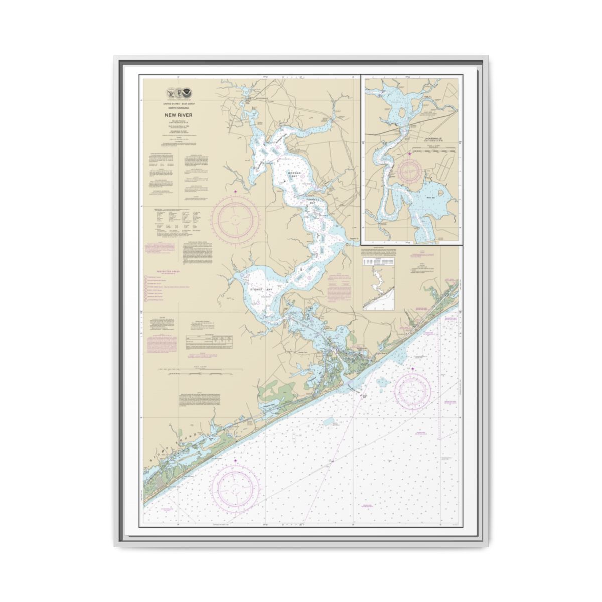 Chart 11542 New River;Jacksonville - NOAA Nautical Chart Floating Frame Canvas | 24" x 32" | 30" x 40" - White front