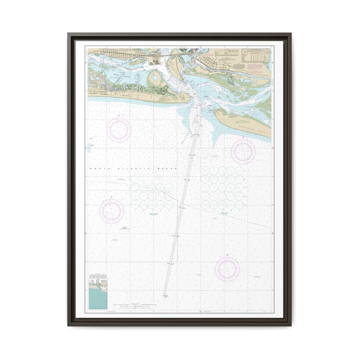 Chart 11547 Morehead City Harbor - NOAA Nautical Chart Floating Frame Canvas | 24" x 32" | 30" x 40" - Espresso front