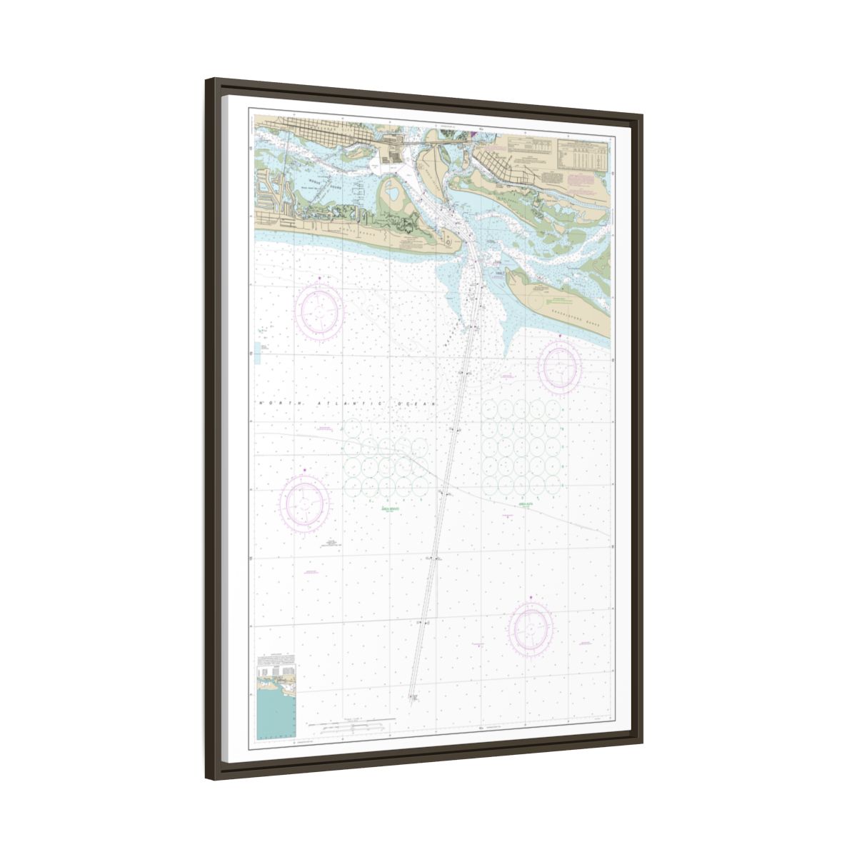 Chart 11547 Morehead City Harbor - NOAA Nautical Chart Floating Frame Canvas | 24" x 32" | 30" x 40" - Espresso side