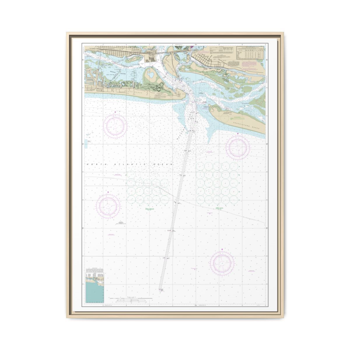 Chart 11547 Morehead City Harbor - NOAA Nautical Chart Floating Frame Canvas | 24" x 32" | 30" x 40" - Natural front