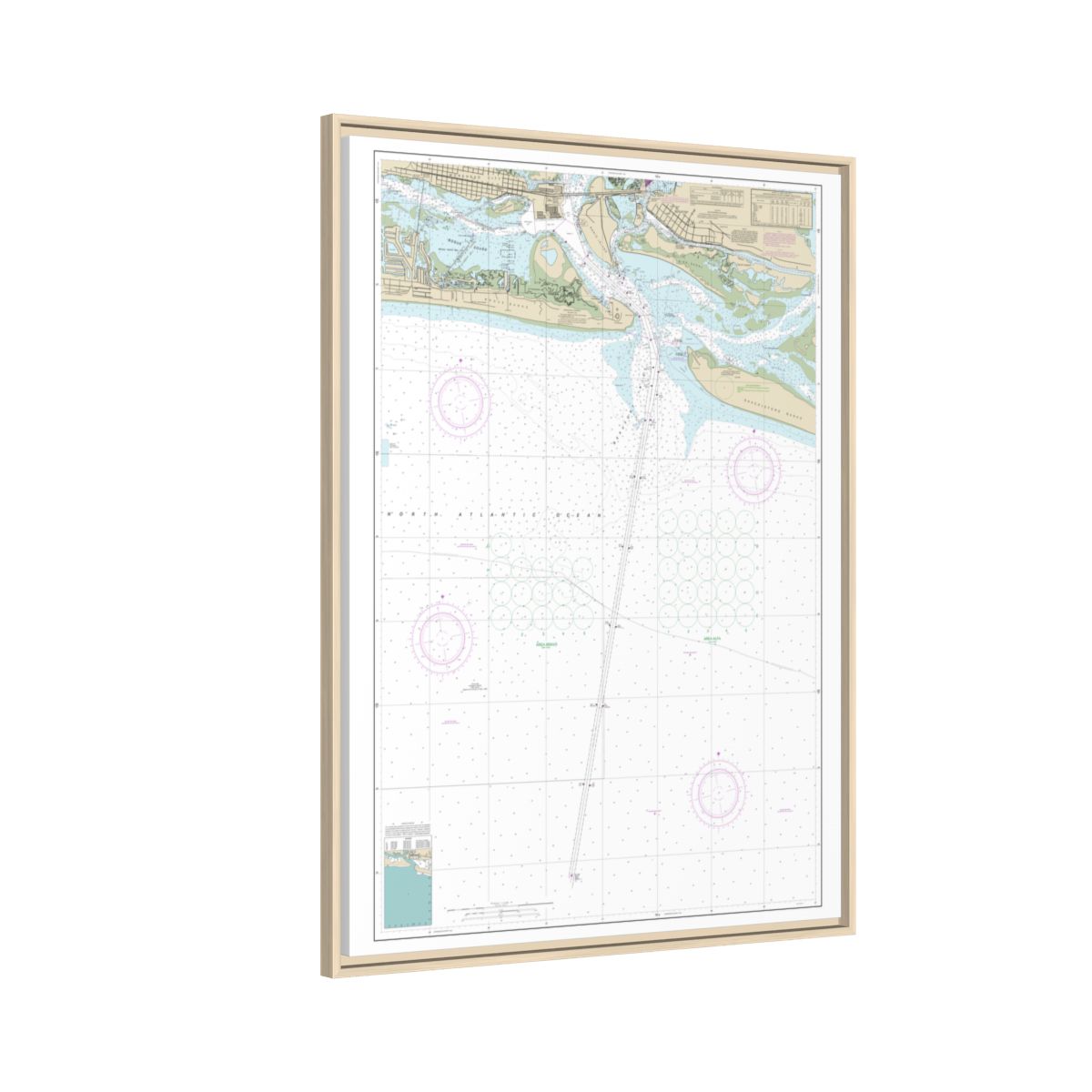 Chart 11547 Morehead City Harbor - NOAA Nautical Chart Floating Frame Canvas | 24" x 32" | 30" x 40" - Natural side