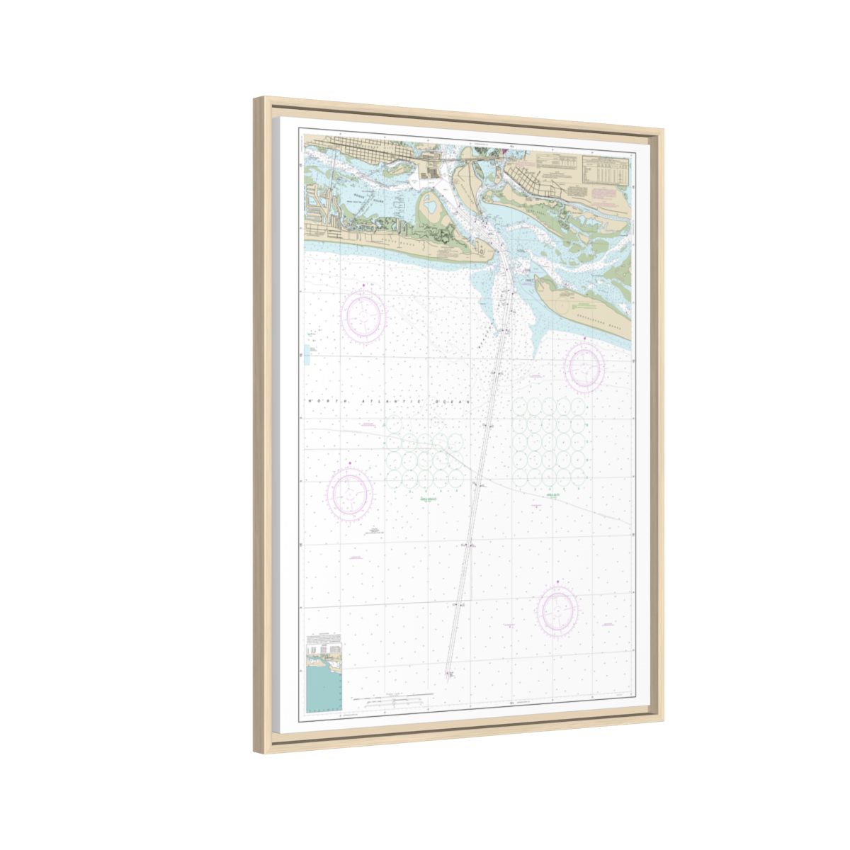 Chart 11547 Morehead City Harbor - NOAA Nautical Chart Floating Frame Canvas | 24" x 32" | 30" x 40" - Natural side