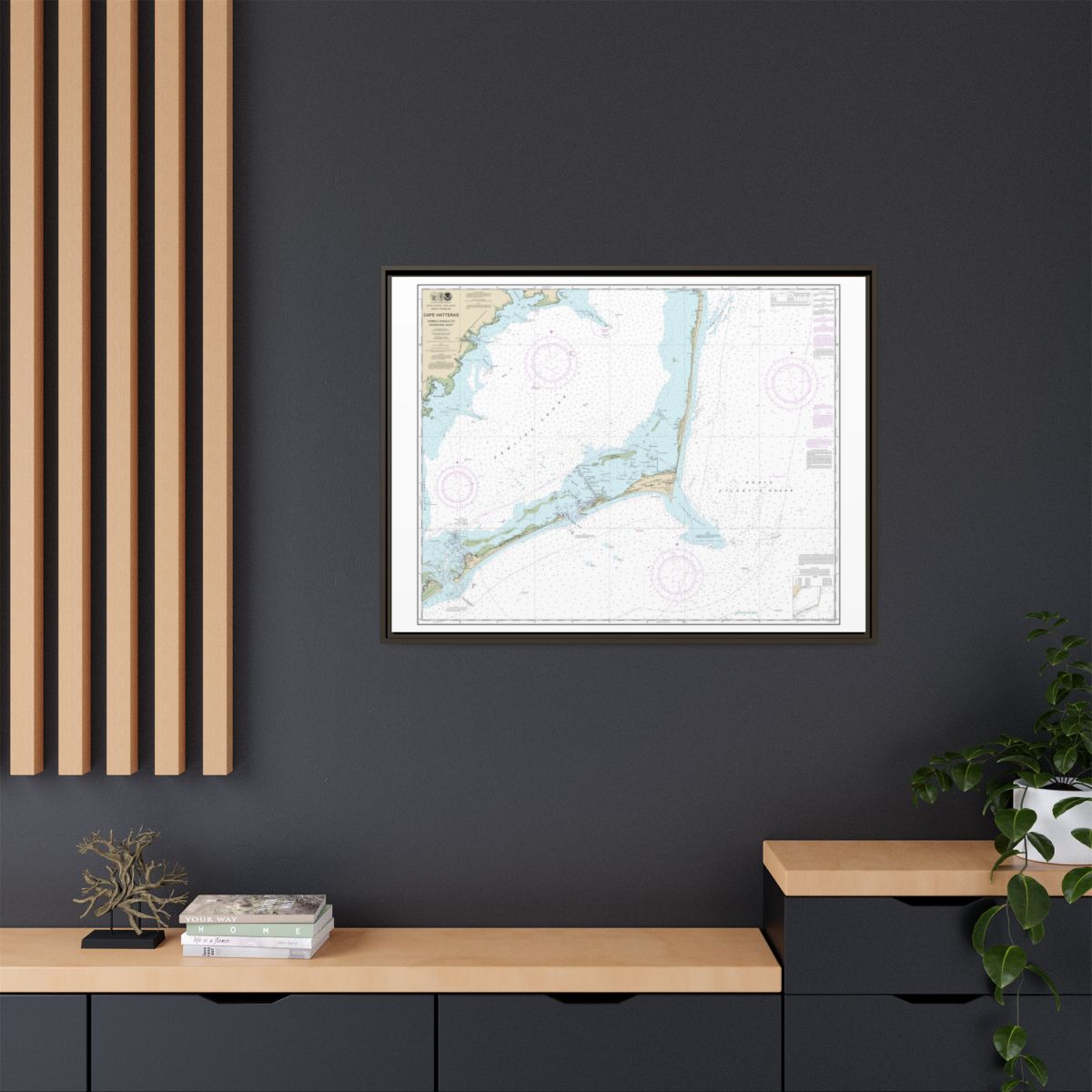 Chart 11555 Cape Hatteras-Wimble Shoals to Ocracoke Inlet - NOAA Nautical Chart Floating Frame Canvas | 32" x 24" | 40" x 30" - Espresso context-2