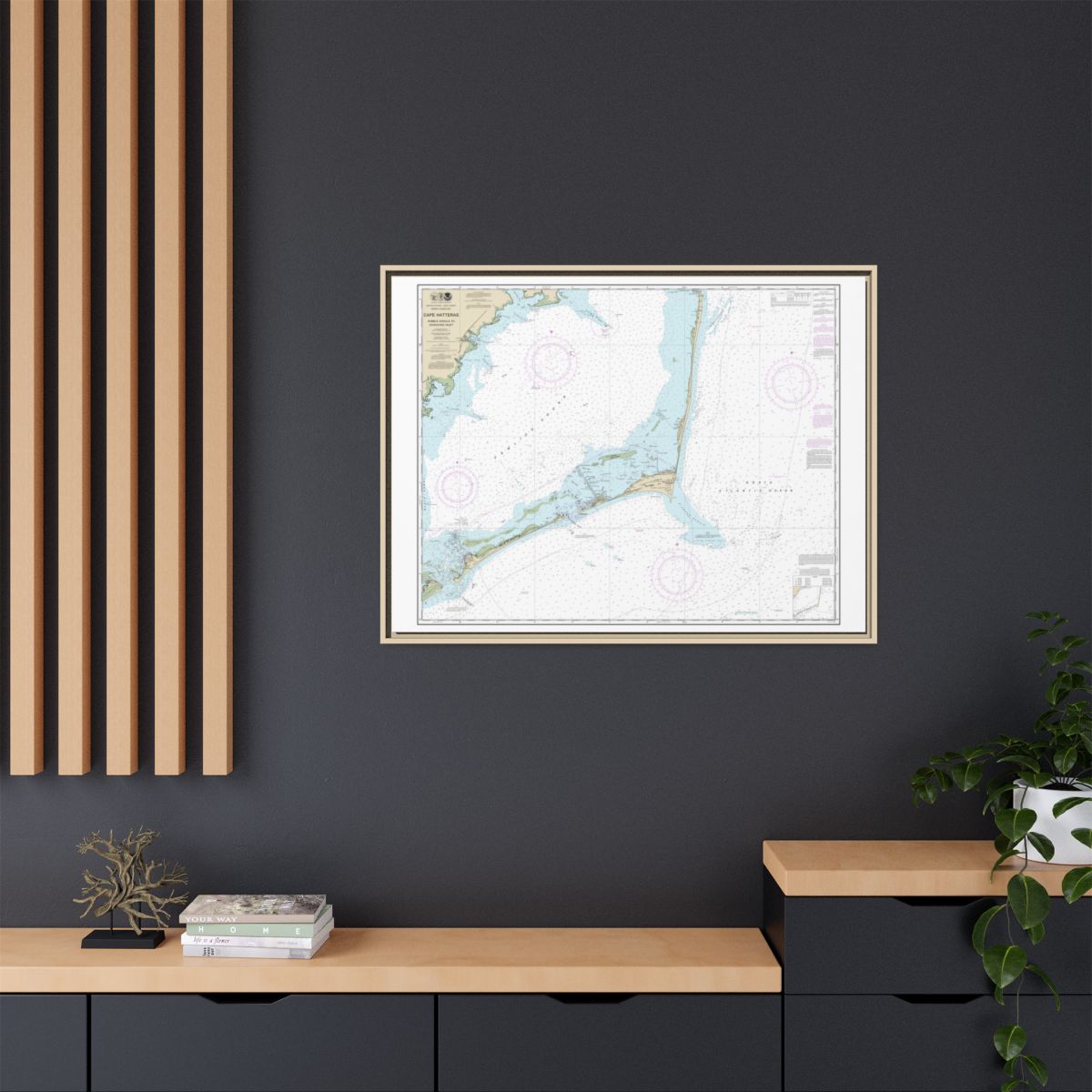 Chart 11555 Cape Hatteras-Wimble Shoals to Ocracoke Inlet - NOAA Nautical Chart Floating Frame Canvas | 32" x 24" | 40" x 30" - Natural context-2