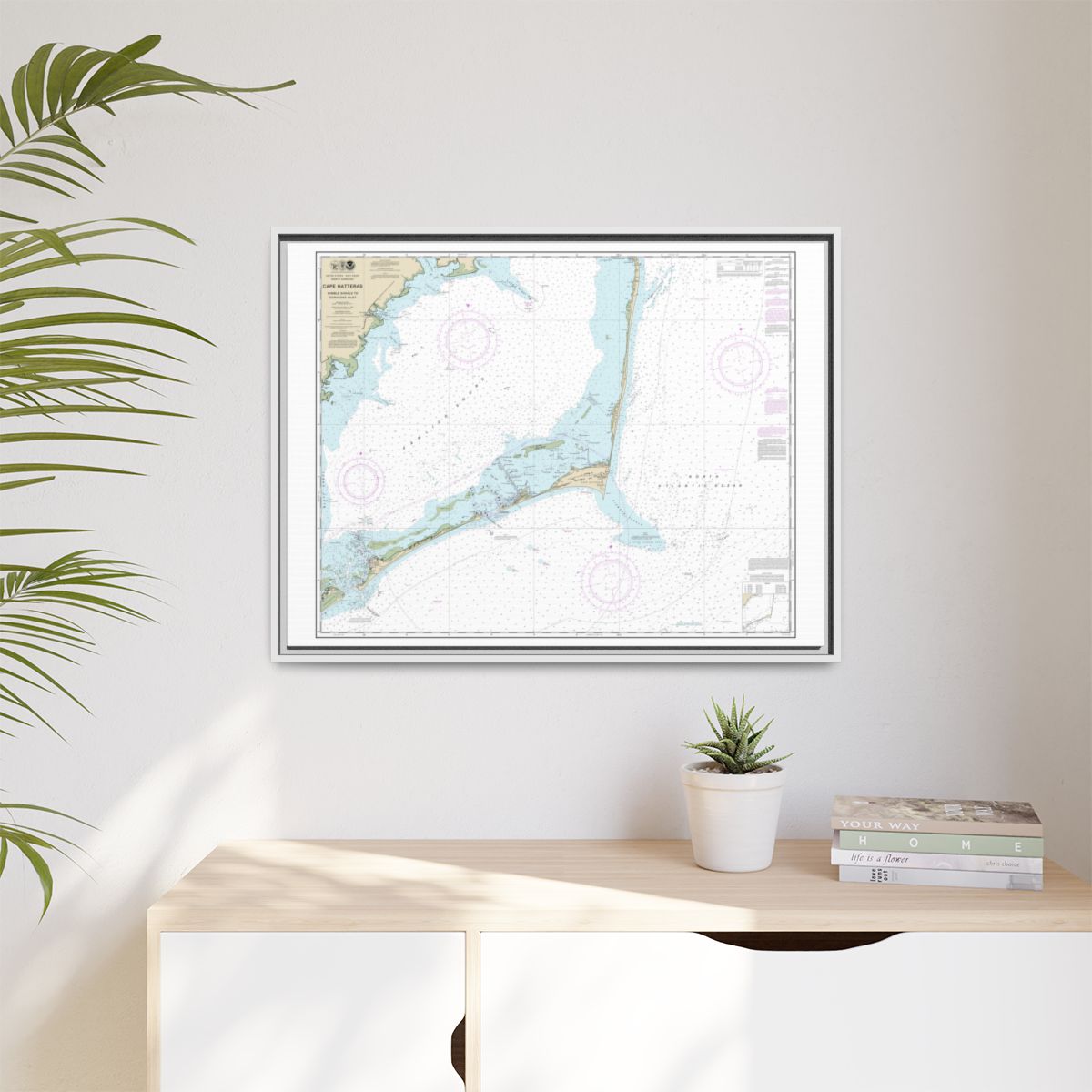 Chart 11555 Cape Hatteras-Wimble Shoals to Ocracoke Inlet - NOAA Nautical Chart Floating Frame Canvas | 32" x 24" | 40" x 30" - White context-1
