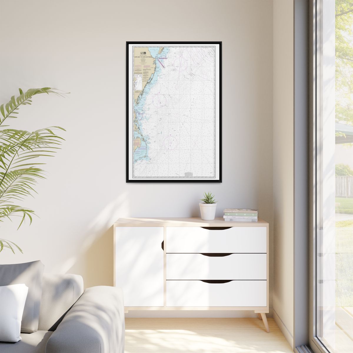 Chart 12200 Cape May to Cape Hatteras - NOAA Nautical Chart Floating Frame Canvas | 20" x 30" | 24" x 36" | 32" x 48" - Black context-1