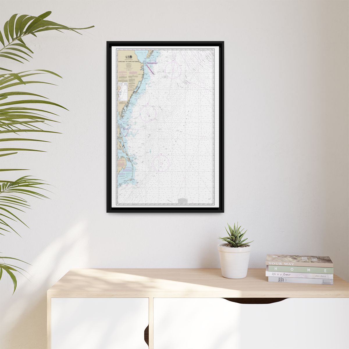 Chart 12200 Cape May to Cape Hatteras - NOAA Nautical Chart Floating Frame Canvas | 20" x 30" | 24" x 36" | 32" x 48" - Black context-1