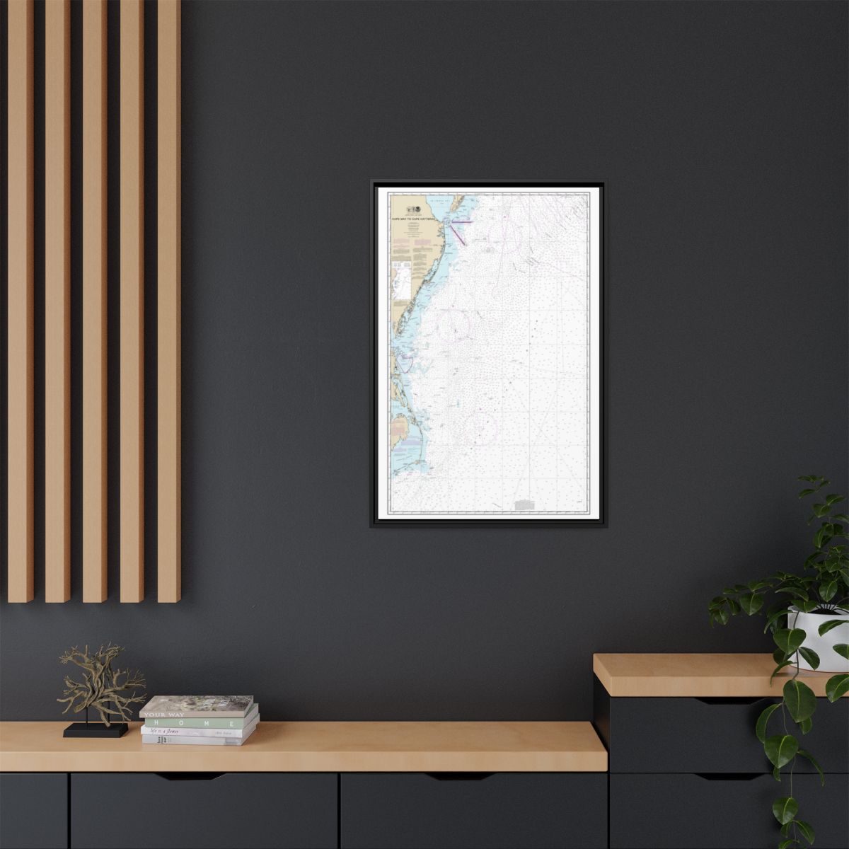 Chart 12200 Cape May to Cape Hatteras - NOAA Nautical Chart Floating Frame Canvas | 20" x 30" | 24" x 36" | 32" x 48" - Black context-2