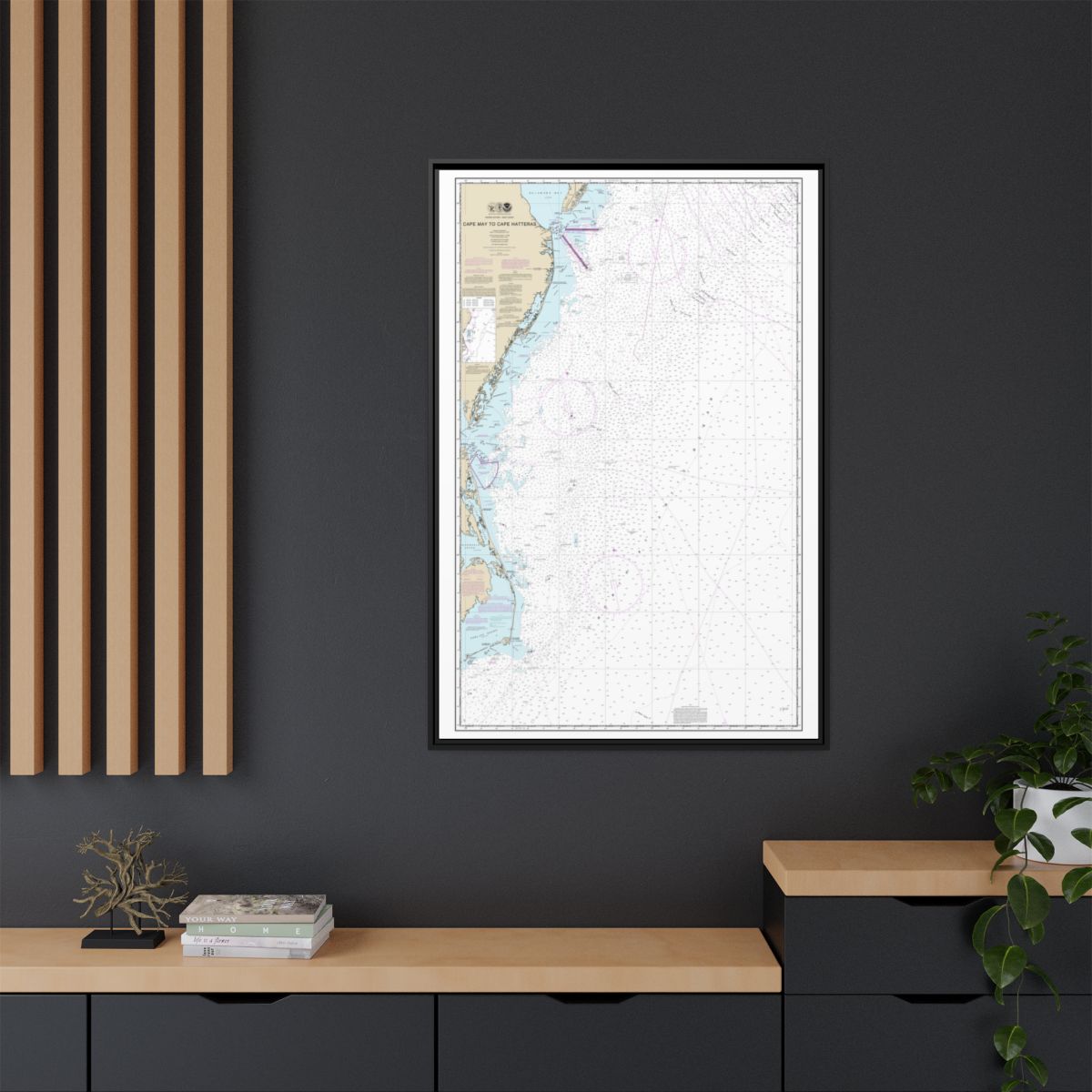 Chart 12200 Cape May to Cape Hatteras - NOAA Nautical Chart Floating Frame Canvas | 20" x 30" | 24" x 36" | 32" x 48" - Black context-2