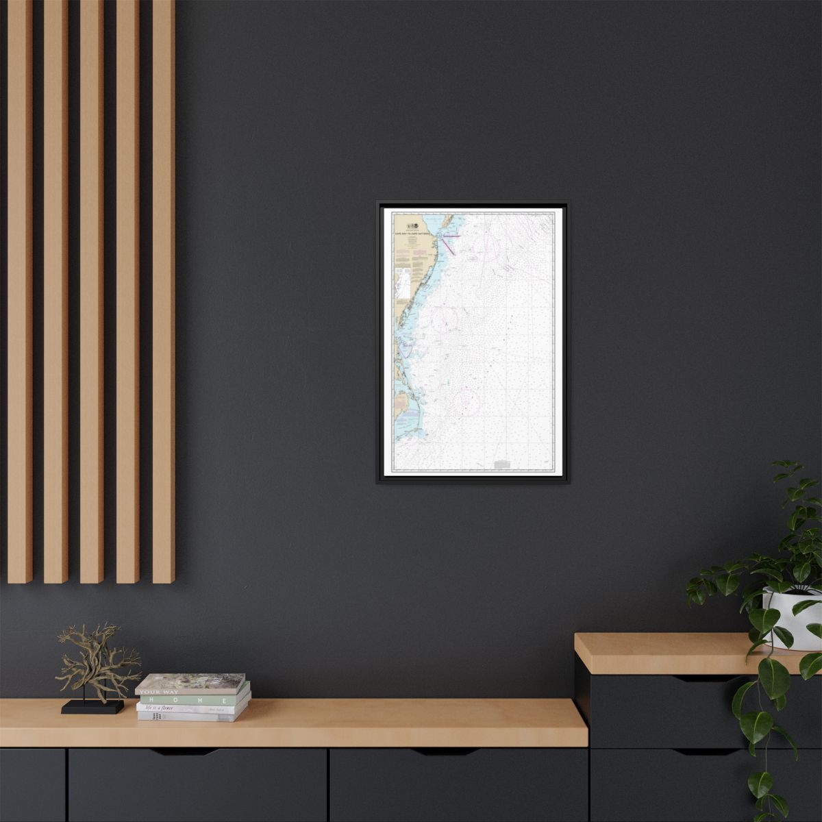 Chart 12200 Cape May to Cape Hatteras - NOAA Nautical Chart Floating Frame Canvas | 20" x 30" | 24" x 36" | 32" x 48" - Black context-2