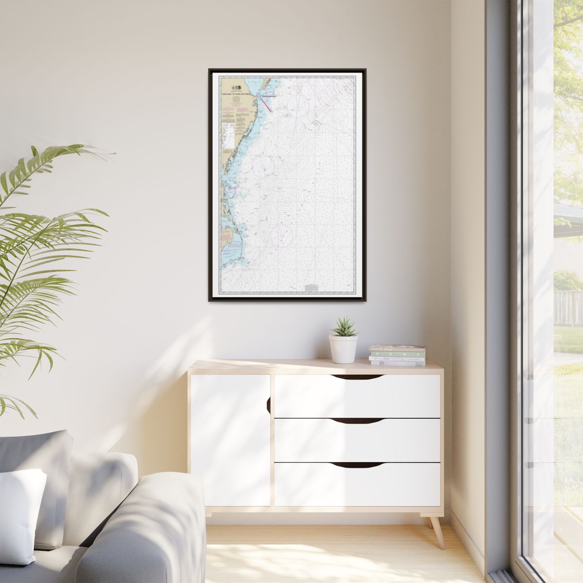 Chart 12200 Cape May to Cape Hatteras - NOAA Nautical Chart Floating Frame Canvas | 20" x 30" | 24" x 36" | 32" x 48" - Espresso context-1
