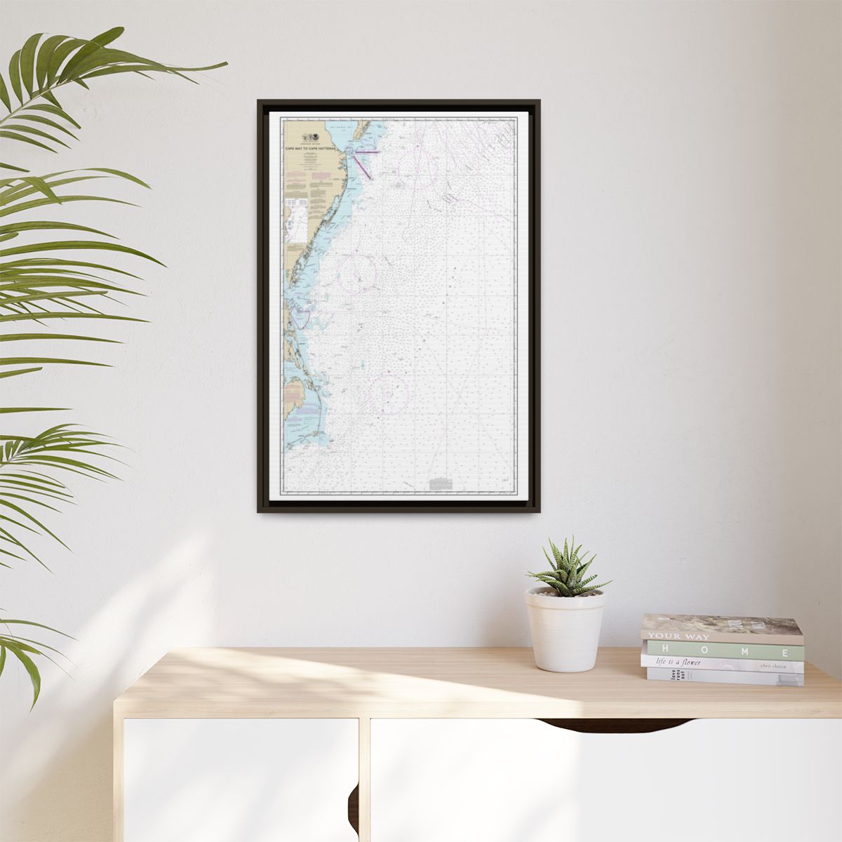 Chart 12200 Cape May to Cape Hatteras - NOAA Nautical Chart Floating Frame Canvas | 20" x 30" | 24" x 36" | 32" x 48" - Espresso context-1