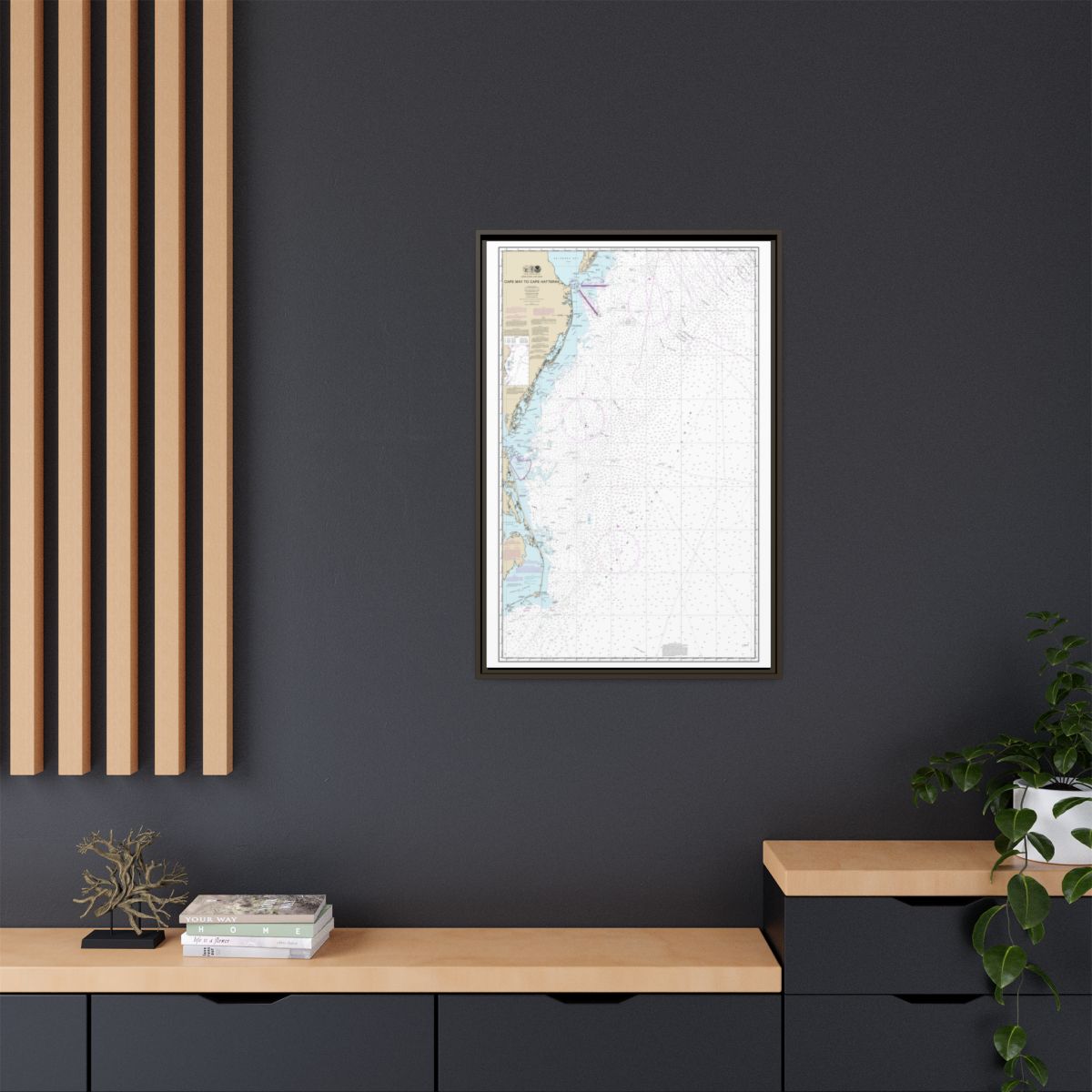 Chart 12200 Cape May to Cape Hatteras - NOAA Nautical Chart Floating Frame Canvas | 20" x 30" | 24" x 36" | 32" x 48" - Espresso context-2