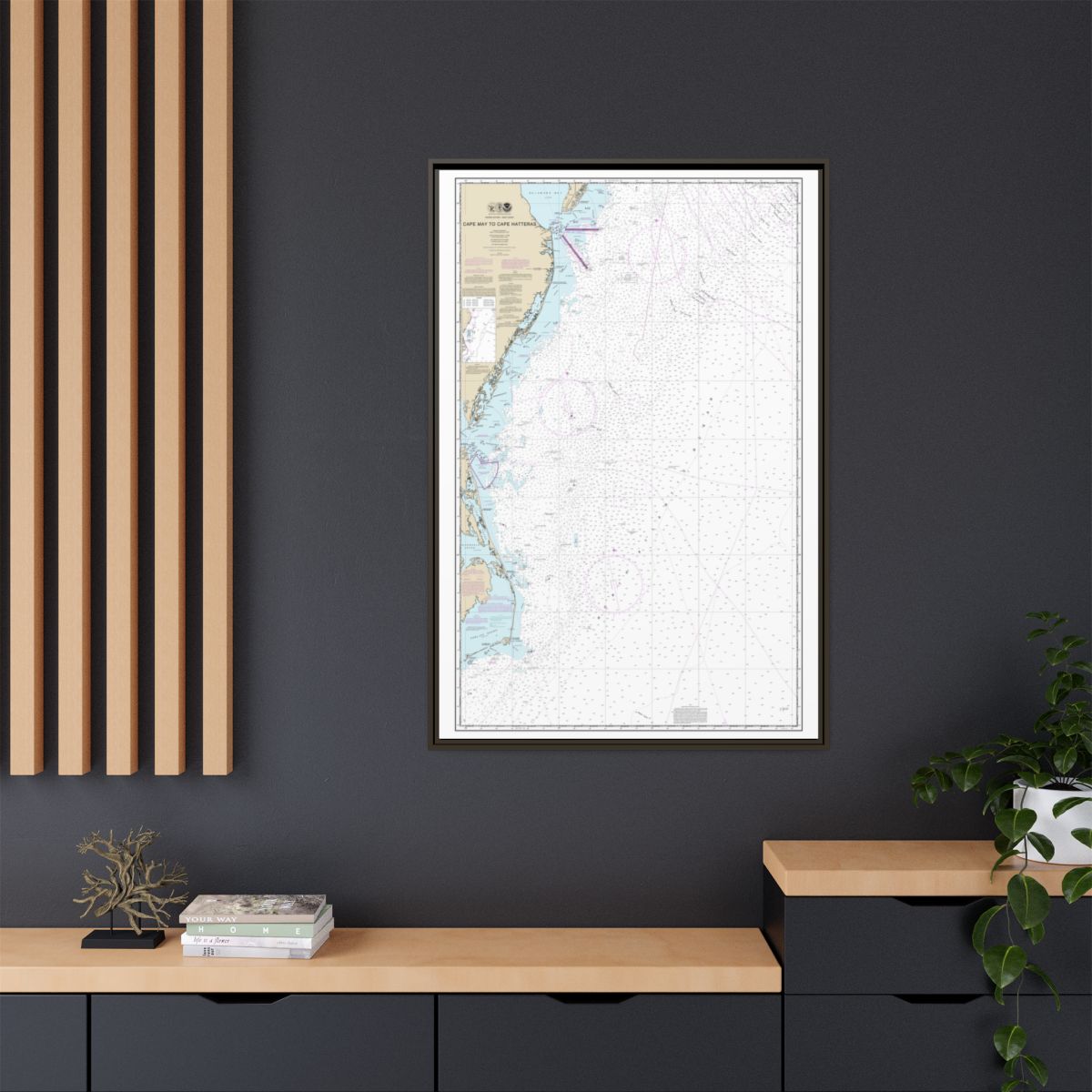 Chart 12200 Cape May to Cape Hatteras - NOAA Nautical Chart Floating Frame Canvas | 20" x 30" | 24" x 36" | 32" x 48" - Espresso context-2