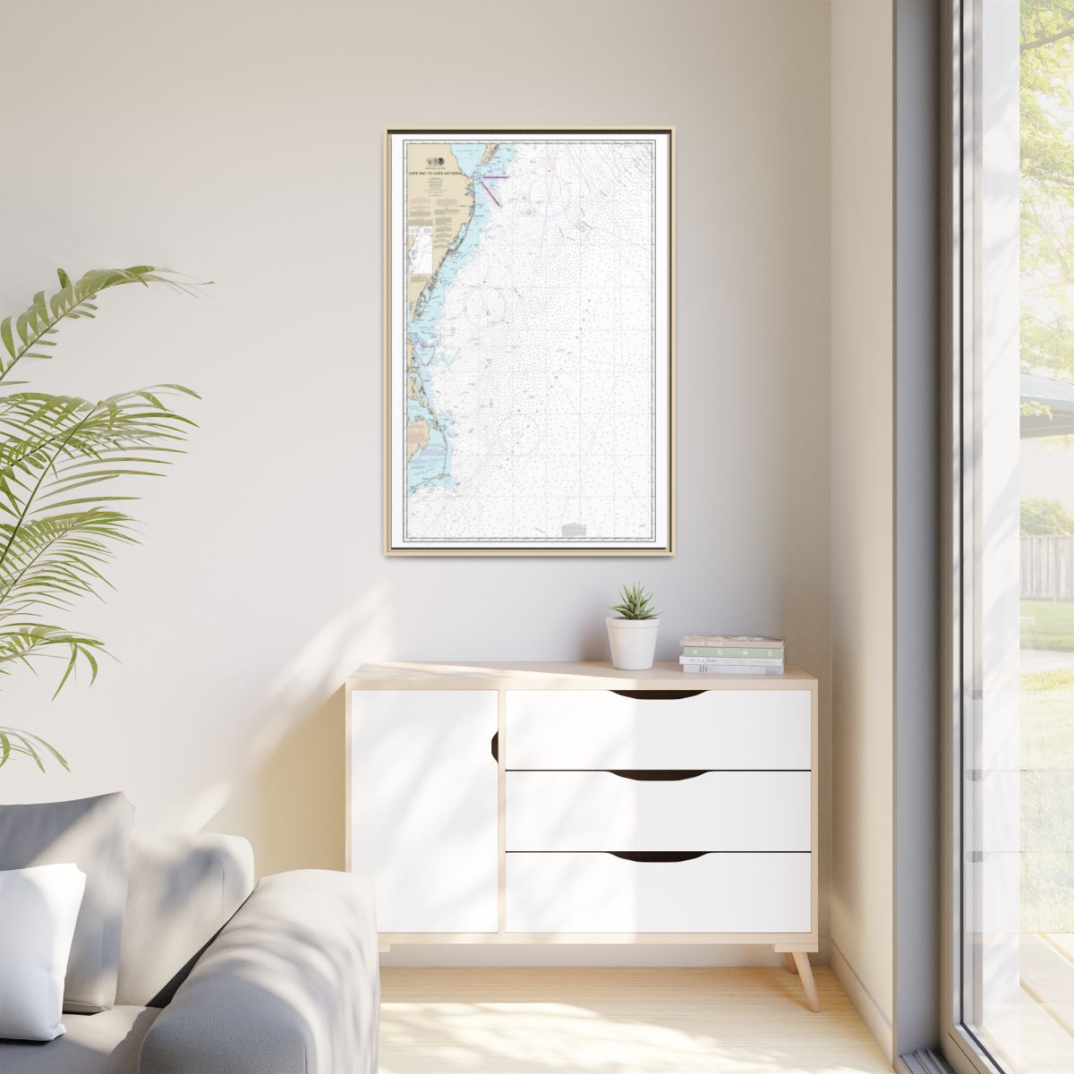 Chart 12200 Cape May to Cape Hatteras - NOAA Nautical Chart Floating Frame Canvas | 20" x 30" | 24" x 36" | 32" x 48" - Natural context-1