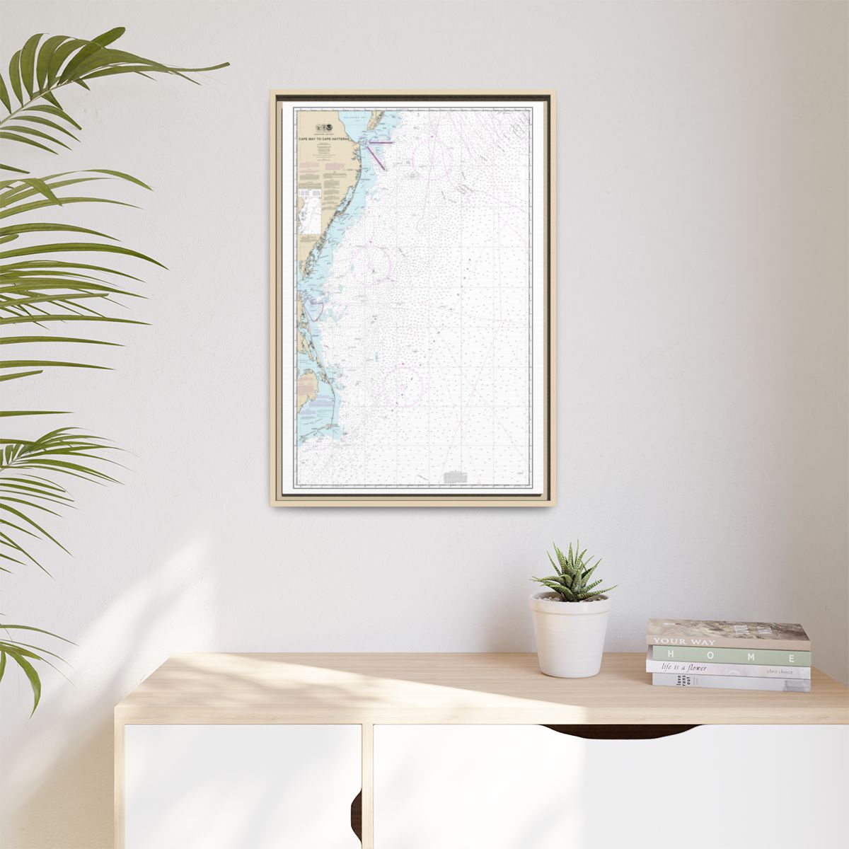 Chart 12200 Cape May to Cape Hatteras - NOAA Nautical Chart Floating Frame Canvas | 20" x 30" | 24" x 36" | 32" x 48" - Natural context-1