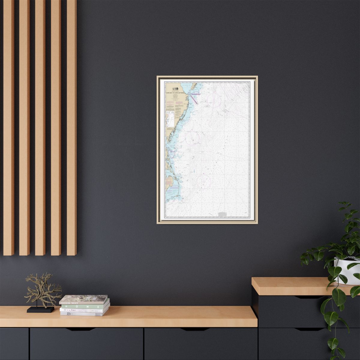 Chart 12200 Cape May to Cape Hatteras - NOAA Nautical Chart Floating Frame Canvas | 20" x 30" | 24" x 36" | 32" x 48" - Natural context-2