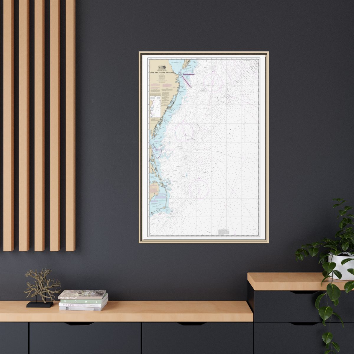 Chart 12200 Cape May to Cape Hatteras - NOAA Nautical Chart Floating Frame Canvas | 20" x 30" | 24" x 36" | 32" x 48" - Natural context-2