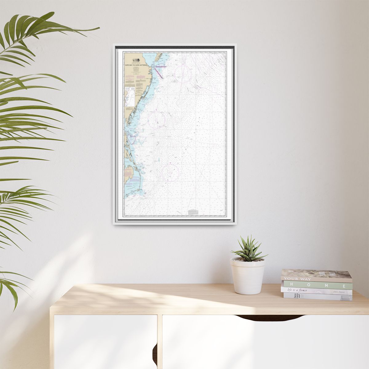 Chart 12200 Cape May to Cape Hatteras - NOAA Nautical Chart Floating Frame Canvas | 20" x 30" | 24" x 36" | 32" x 48" - White context-1
