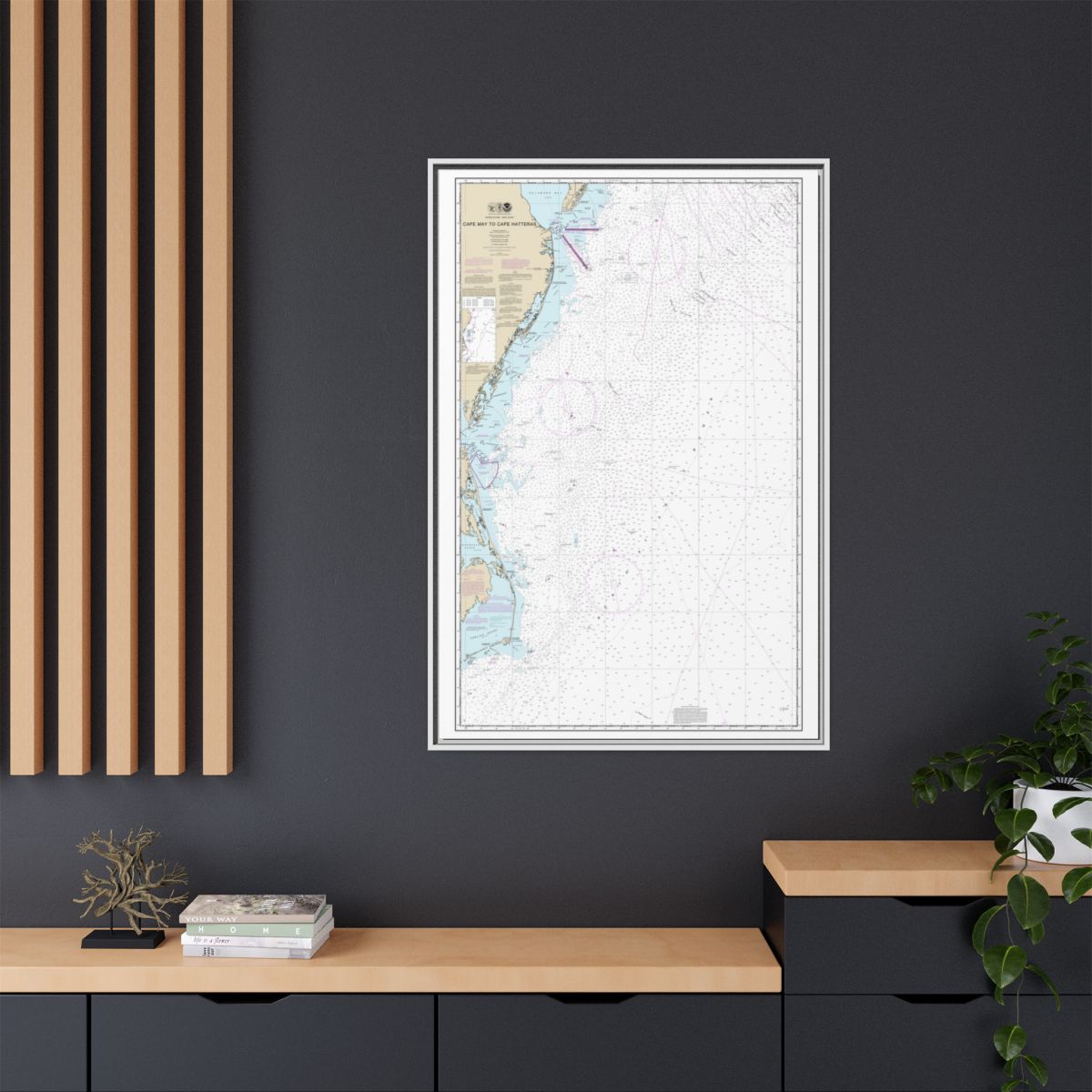 Chart 12200 Cape May to Cape Hatteras - NOAA Nautical Chart Floating Frame Canvas | 20" x 30" | 24" x 36" | 32" x 48" - White context-2