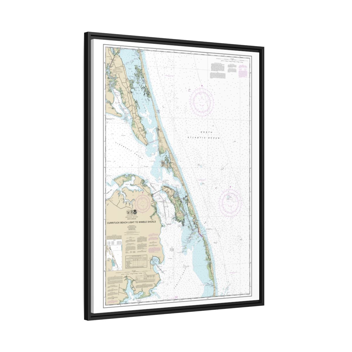 Chart 12204 Currituck Beach Light to Wimble Shoals - NOAA Nautical Chart Floating Frame Canvas | 24" x 32" | 30" x 40" - Black side