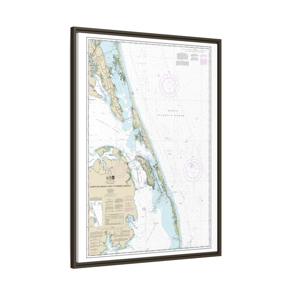 Chart 12204 Currituck Beach Light to Wimble Shoals - NOAA Nautical Chart Floating Frame Canvas | 24" x 32" | 30" x 40" - Espresso side