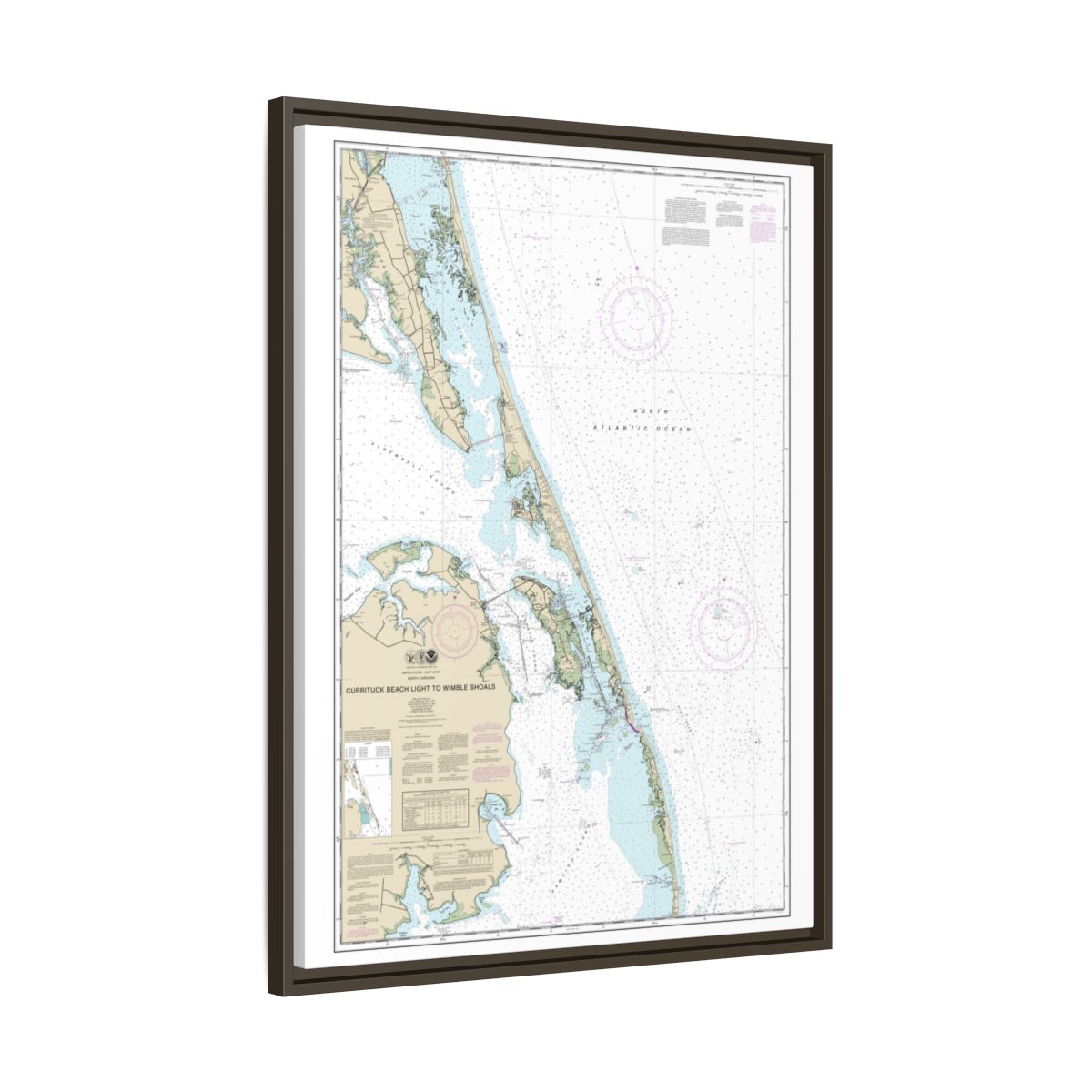 Chart 12204 Currituck Beach Light to Wimble Shoals - NOAA Nautical Chart Floating Frame Canvas | 24" x 32" | 30" x 40" - Espresso side