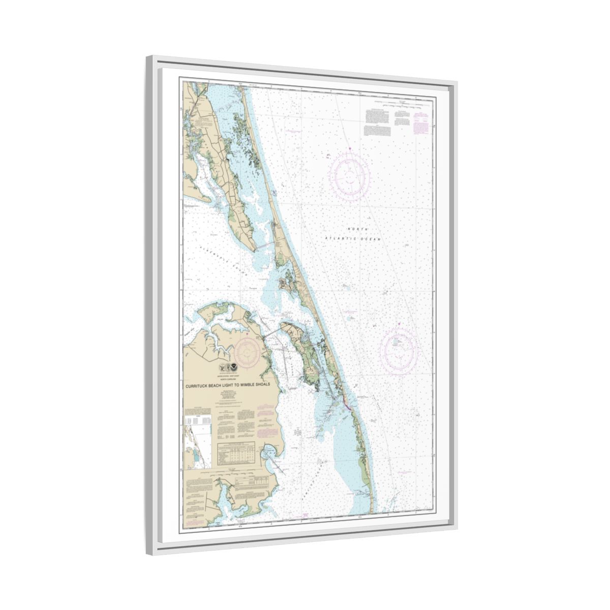 Chart 12204 Currituck Beach Light to Wimble Shoals - NOAA Nautical Chart Floating Frame Canvas | 24" x 32" | 30" x 40" - White side