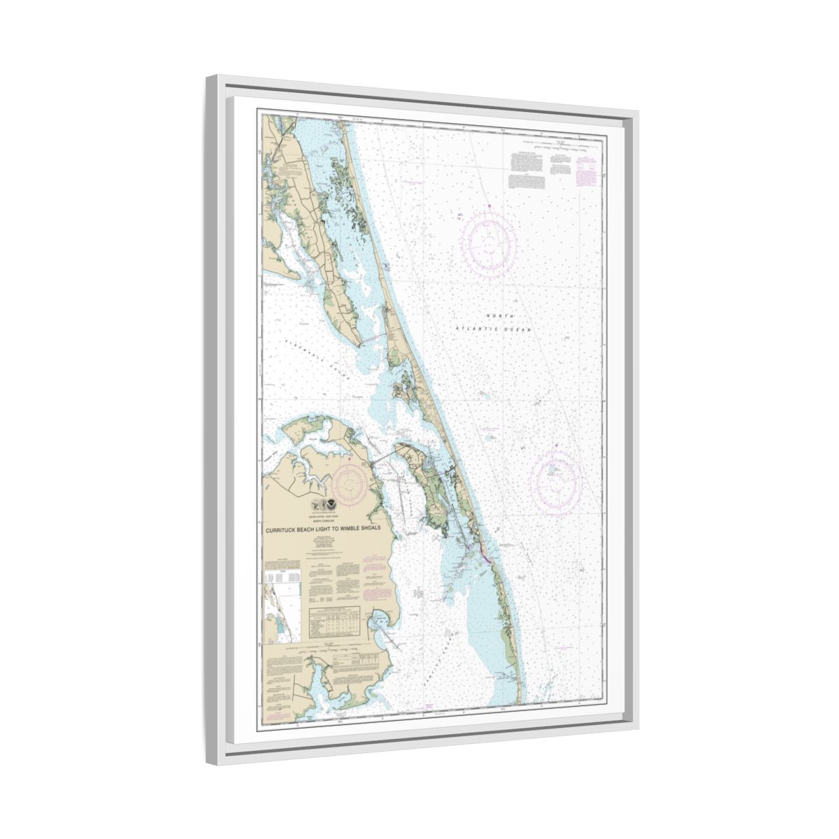 Chart 12204 Currituck Beach Light to Wimble Shoals - NOAA Nautical Chart Floating Frame Canvas | 24" x 32" | 30" x 40" - White side