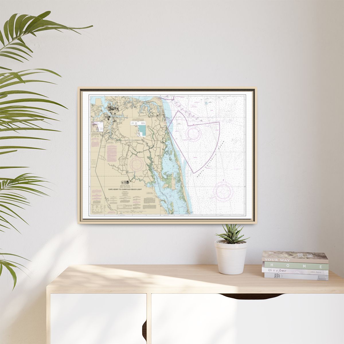 Chart 12207 Cape Henry to Currituck Beach Light - NOAA Nautical Chart Floating Frame Canvas | 32" x 24" | 40" x 30" - Natural context-1