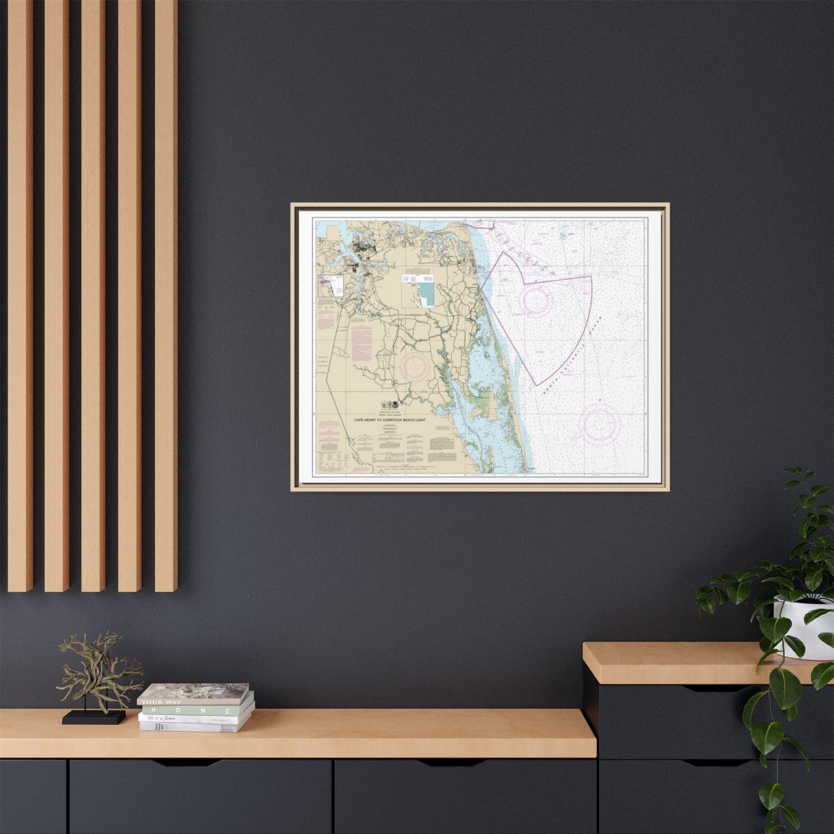 Chart 12207 Cape Henry to Currituck Beach Light - NOAA Nautical Chart Floating Frame Canvas | 32" x 24" | 40" x 30" - Natural context-2