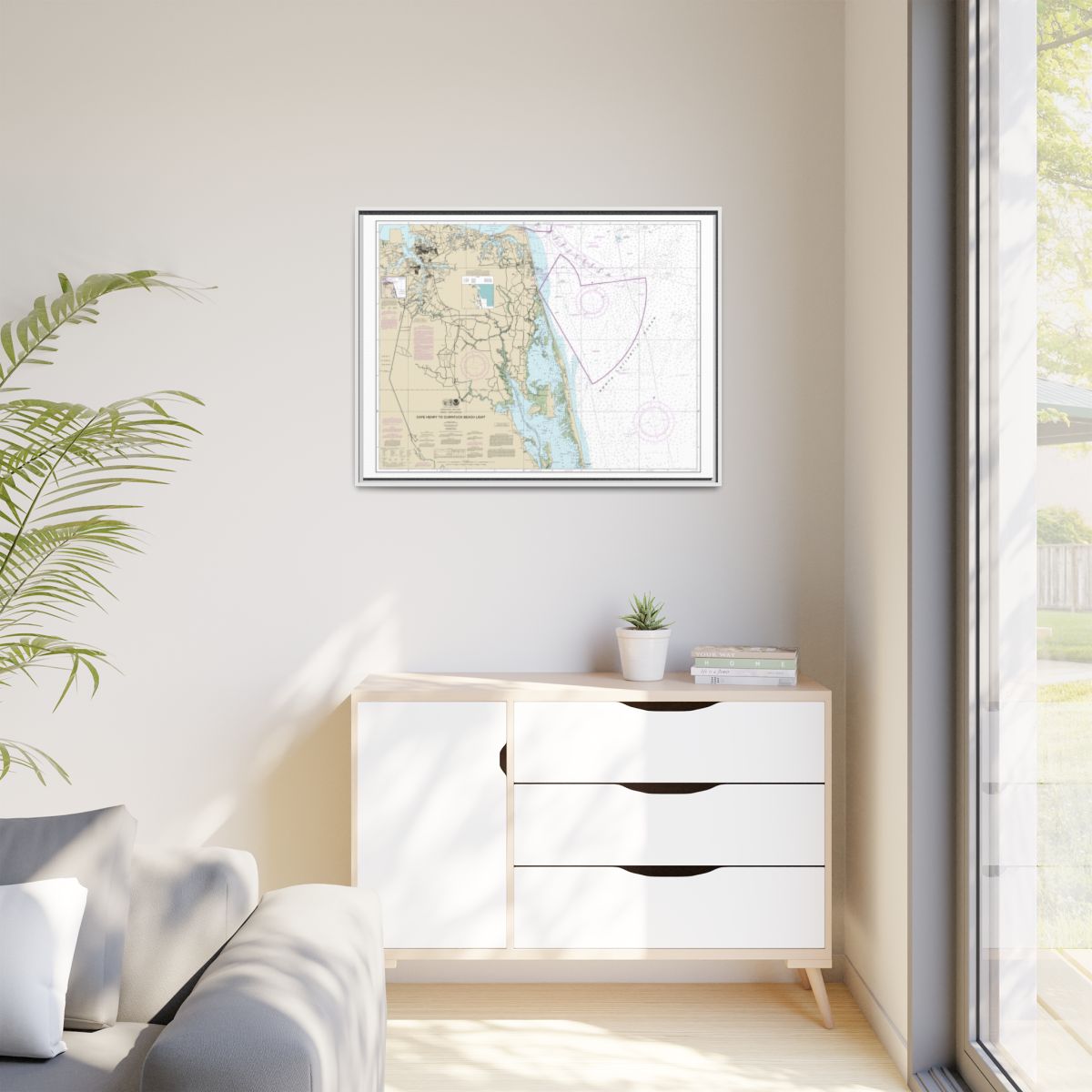Chart 12207 Cape Henry to Currituck Beach Light - NOAA Nautical Chart Floating Frame Canvas | 32" x 24" | 40" x 30" - White context-1